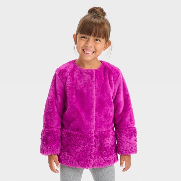 Toddler Faux Fur Jacket - Cat & Jack Pink 3T - Picture 1 of 1
